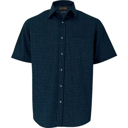 Mens Pioneer Check Lounge Short Sleeve Navy Front